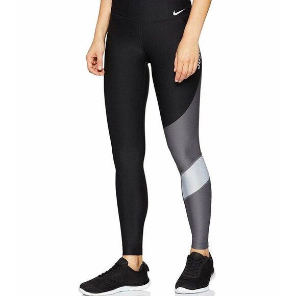 Nike Pants - LARGE Womens Nike Power Team Victory Just Do It Black Gray Leggings